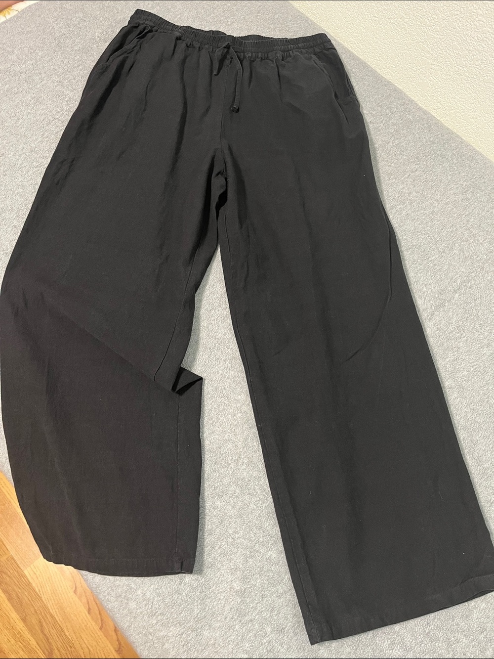 Black Cotton Linen Lagenlook Pants Large Lounge Coastal Beach Grunge